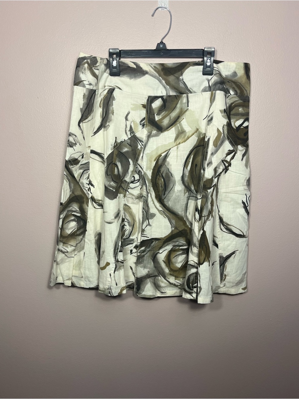 Coldwater Creek Painterly Floral A-Line Skirt - Cream and Olive